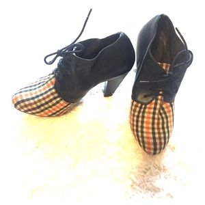 Anthropologie heels, plaid and navy, sz 38